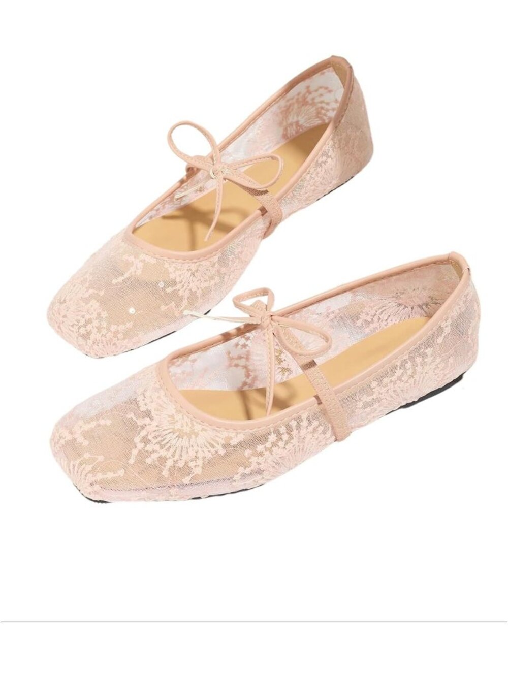 Women's Light Pink Polka Dots Mesh Ballet Flats Cute Lace Ballerina Casual Shoes